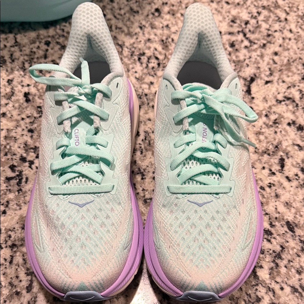 Hoka Pastel Mint and Lavender Sneakers - Picture 2 of 5